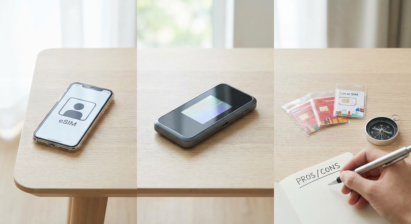 eSIM vs pocket WiFi vs local SIM comparison for travelers